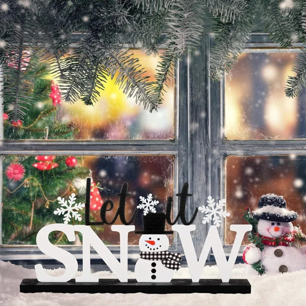 Versatile Let It Snow Table Decor - Winter Wonderland Sign with Wood Support